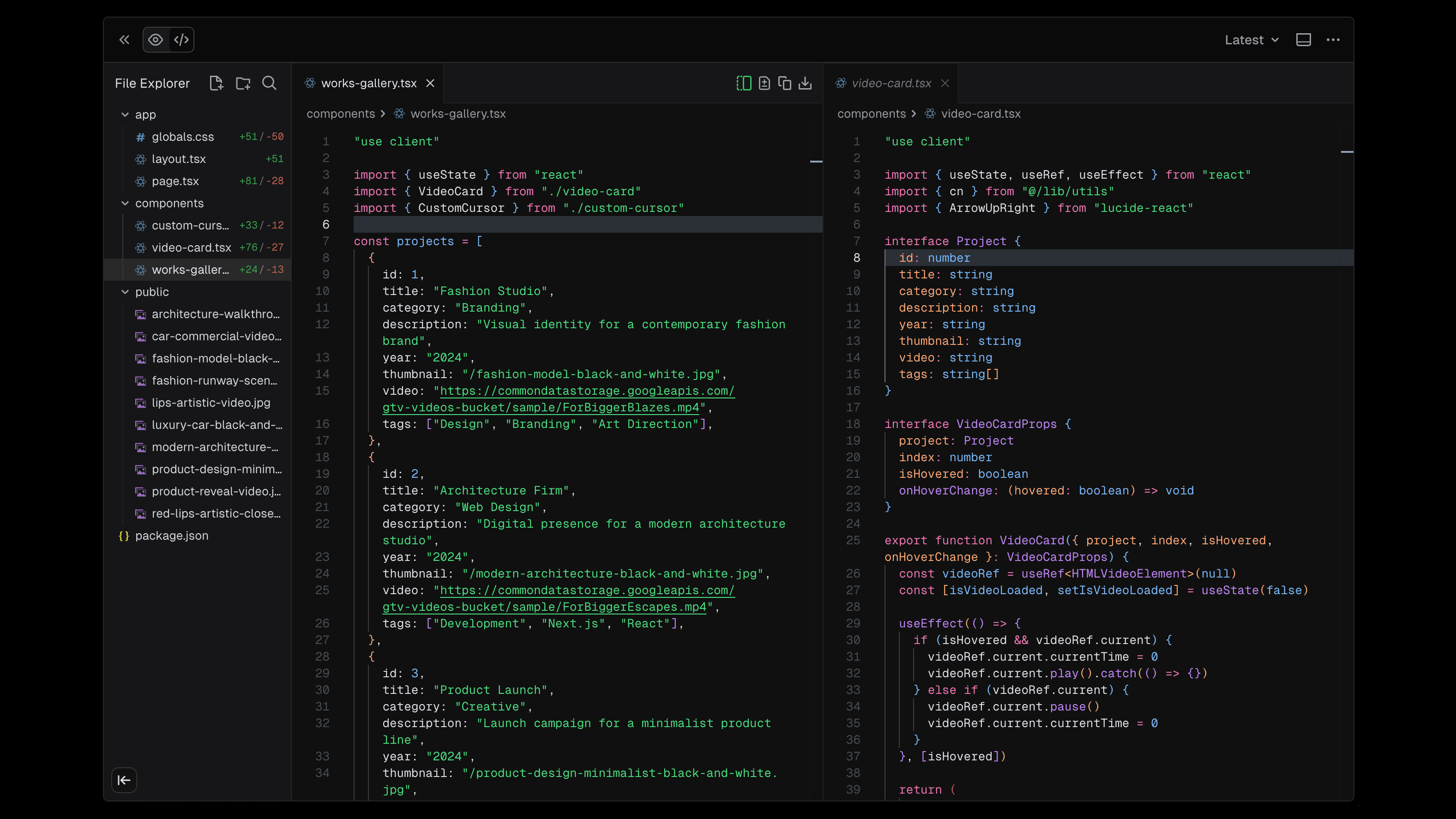 Split view with two files side by side